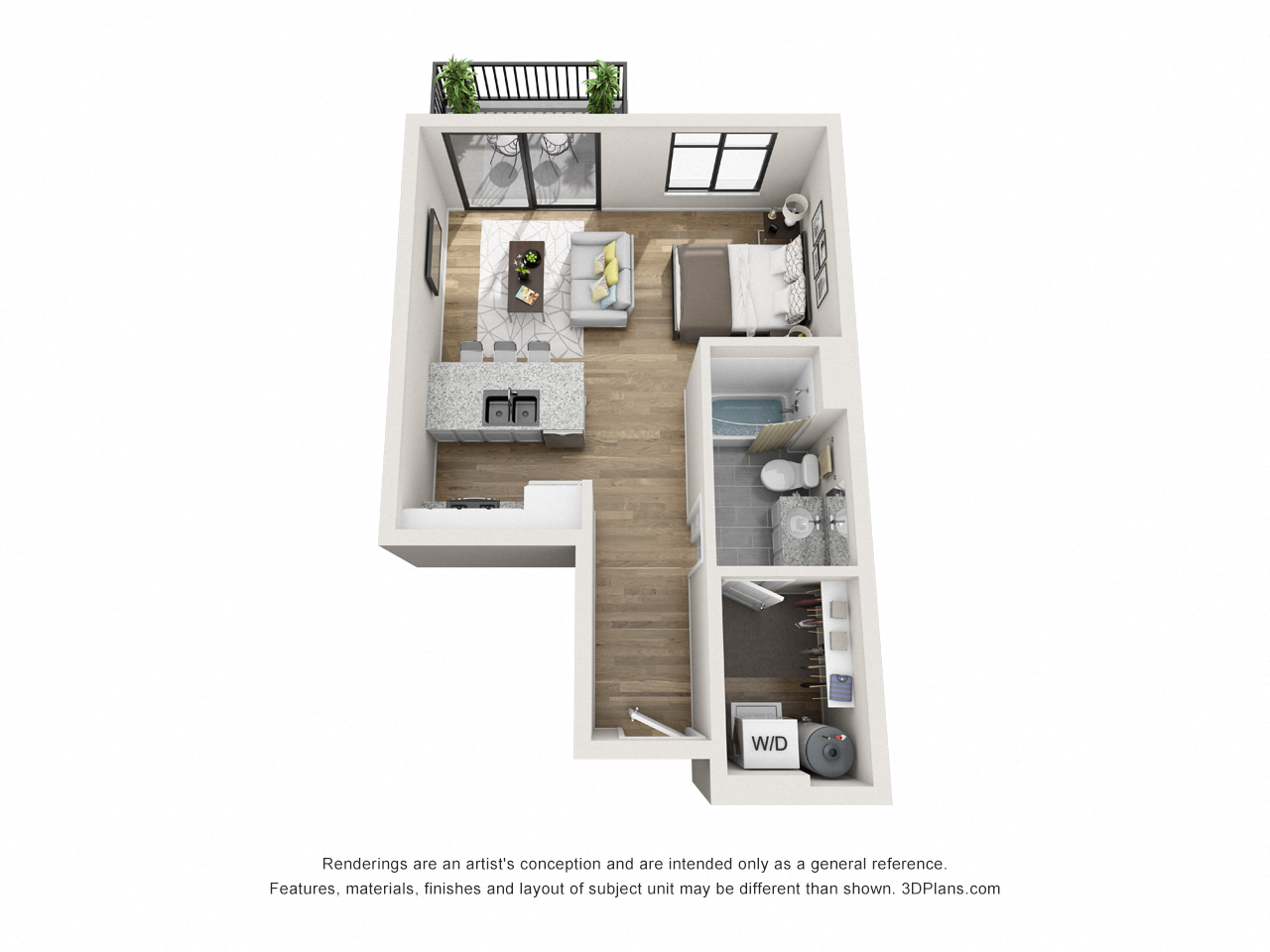 Floor plan for studio, 1 bath, 551 sqft